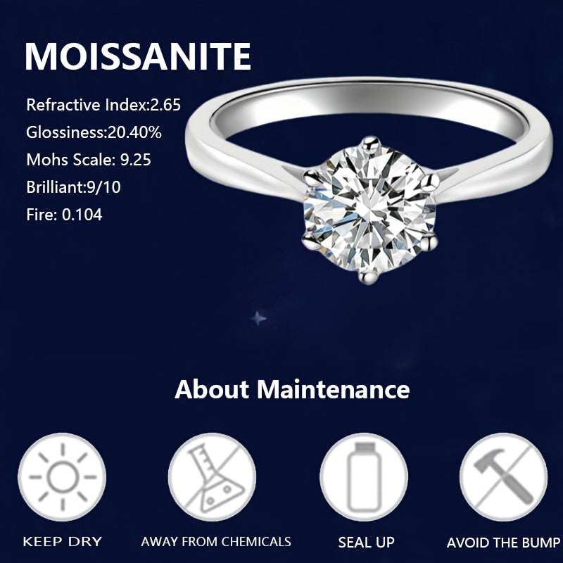 New Women'S One-Carat 925 Silver Moissanite Ring Plated with Tp950. - Daisan Mart