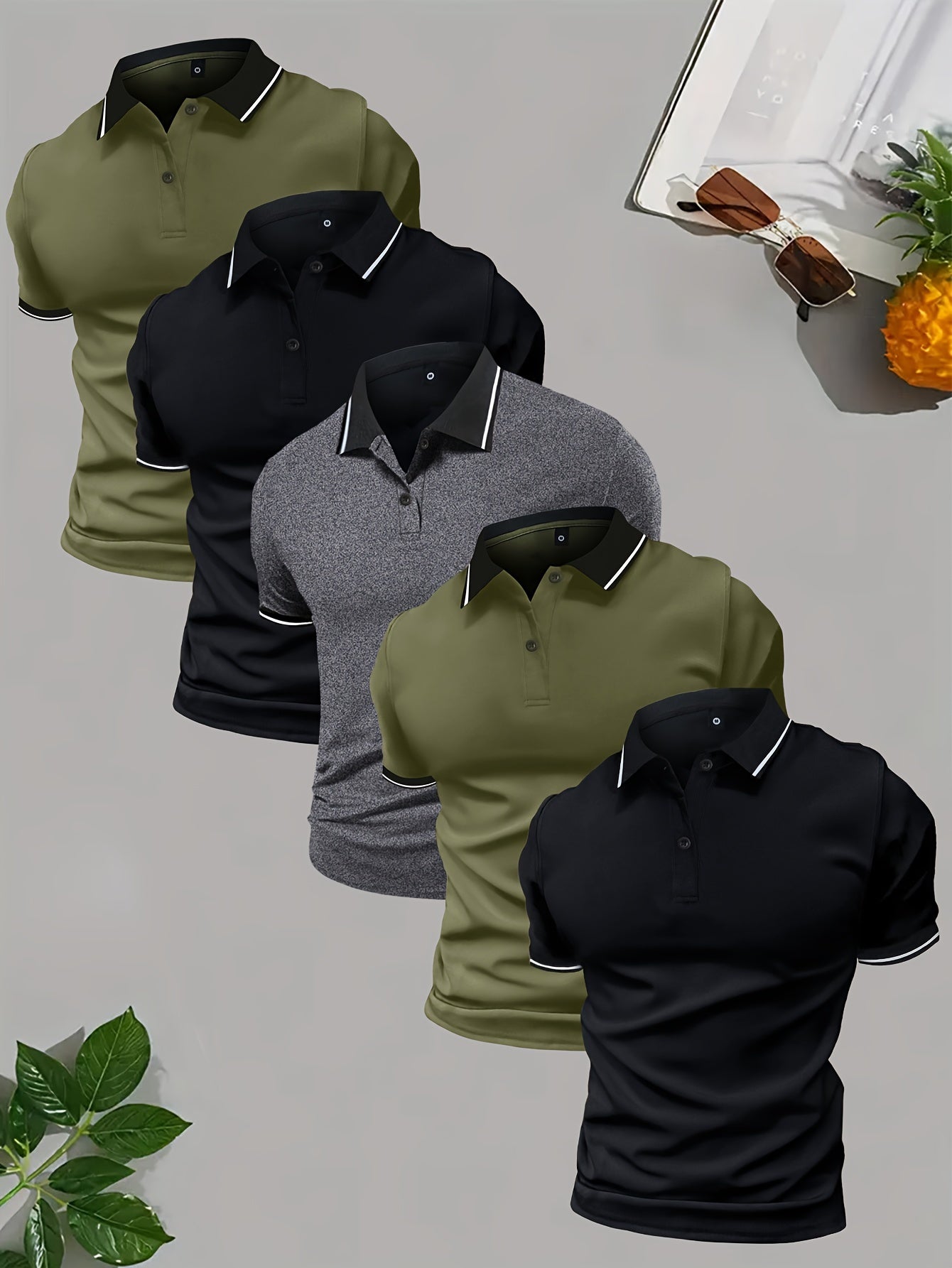 5-Piece Men's Golf Shirt, Cool V-Neck Summer