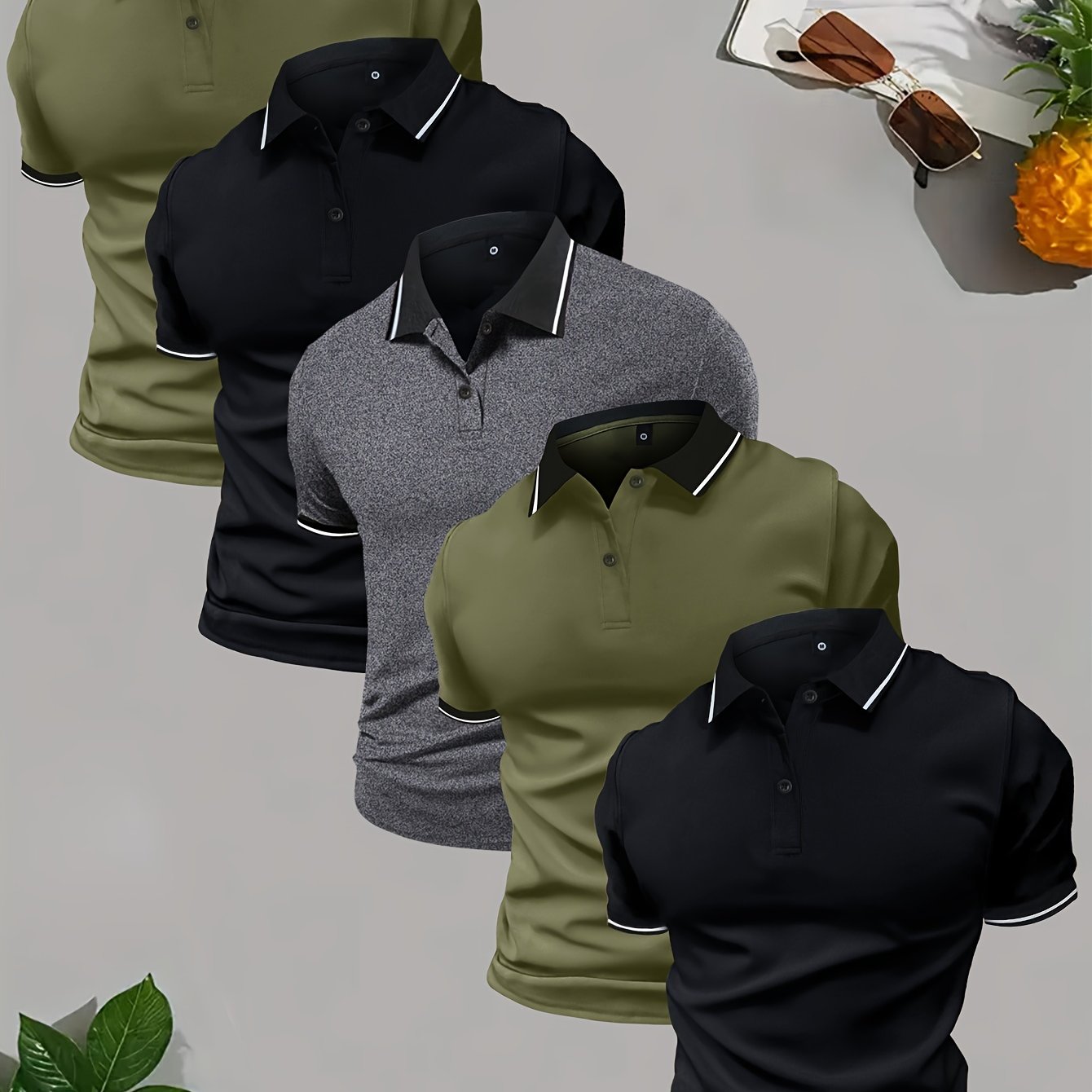 5-Piece Men's Golf Shirt, Cool V-Neck Summer