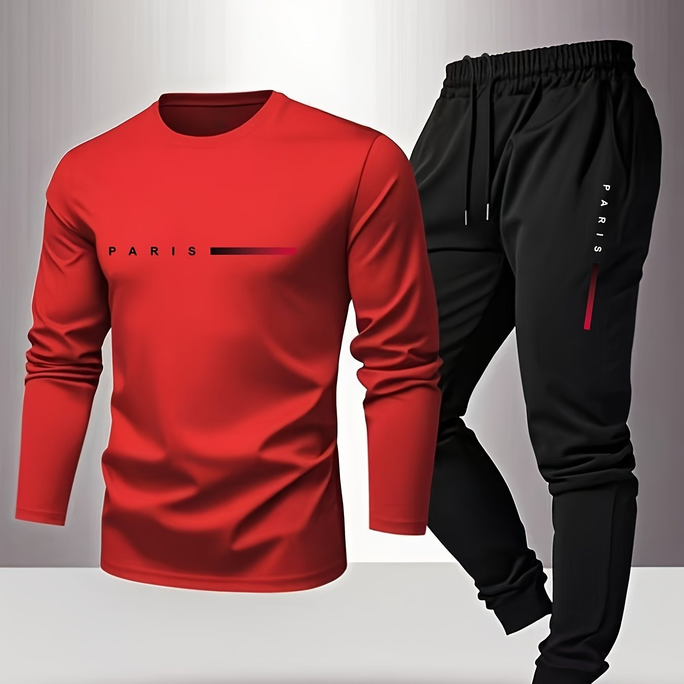 PARIS Men's Tracksuit - Red Shirt &amp; Black Jogger Pants
