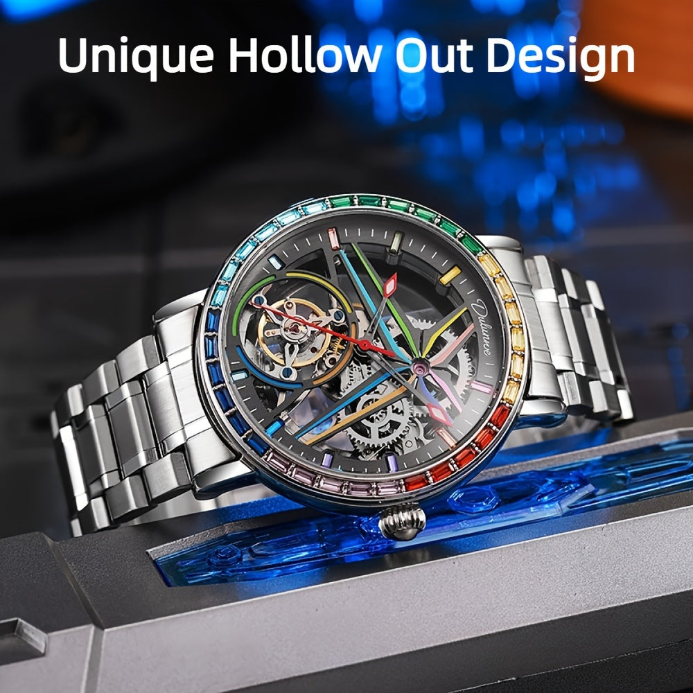 Đồng hồ nam máy cơ lộ máy viền đá quý phát sáng