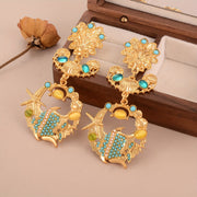 Vintage Boho Ocean-Inspired Drop & Dangle Earrings - 18K Golden Plated with Glass Mosaic, Alloy Construction, 925 Sterling Silver Ear Needle for Women, Ideal for Daily Wear and Gifting Occasions