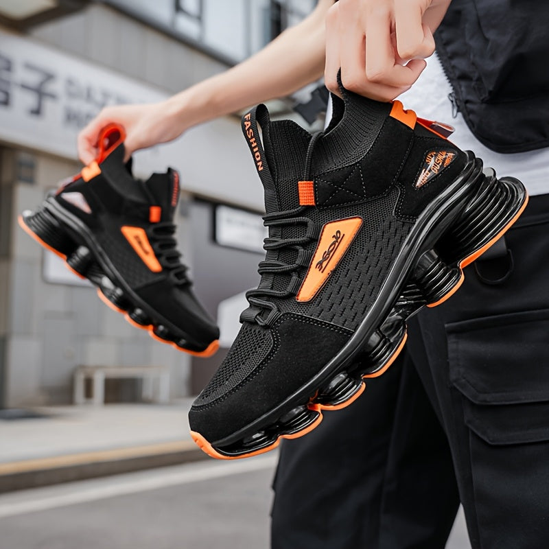 High-end Men's Running Shoes - Breathable Black Orange