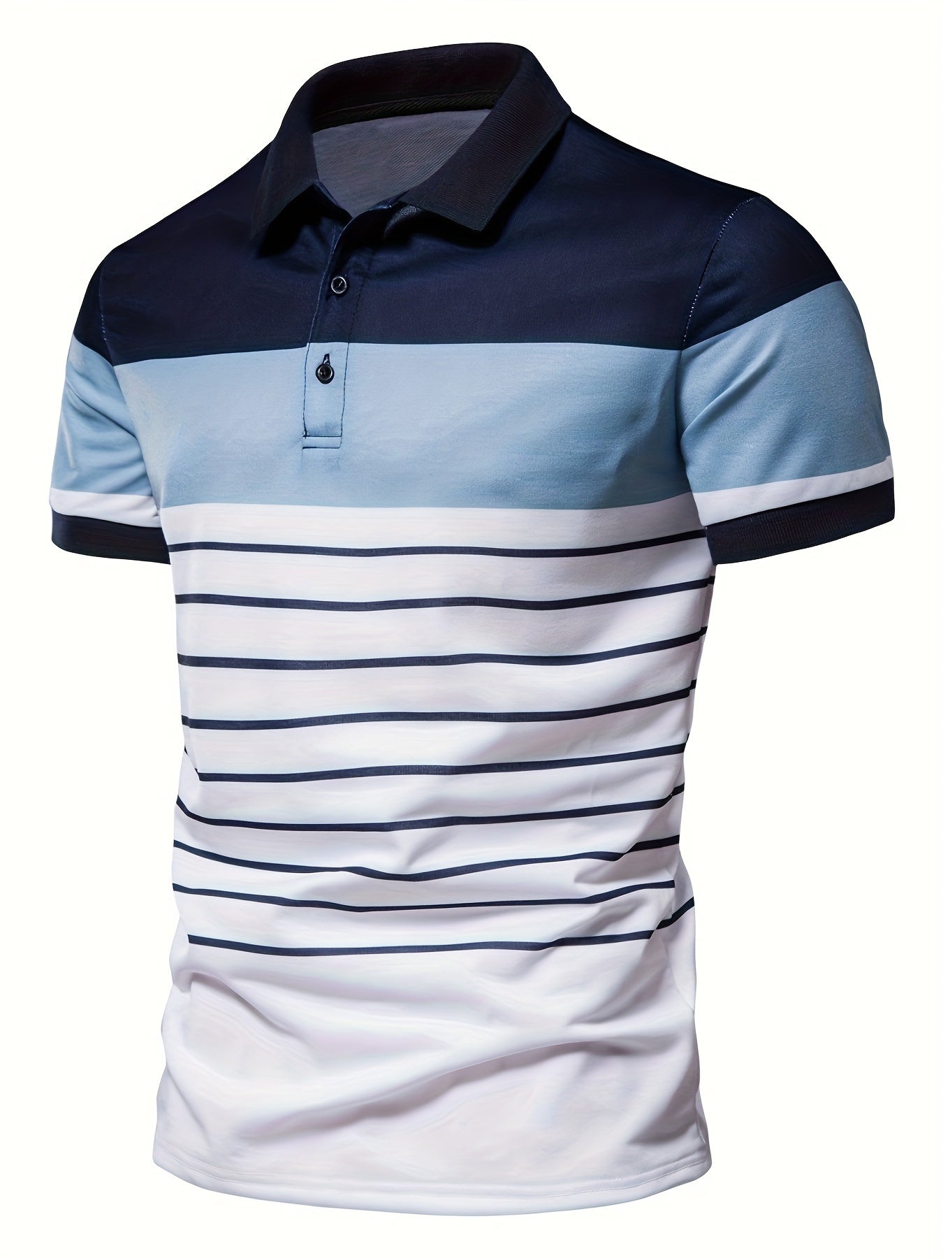 Áo Golf Nam Kẻ Sọc Thoáng Mát, Cộc Tay Nửa Khuy