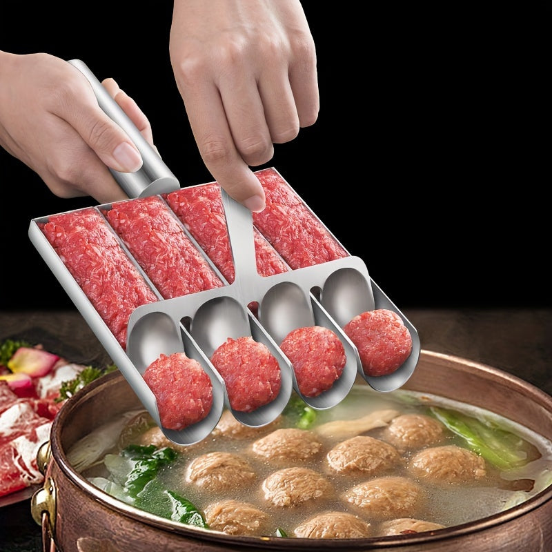 2pcs Stainless Steel Meatball Maker Set with Non-Stick Surface & Ergonomic Handle - Heavy-Duty 304 Food-Safe Construction, 4-Section Design for Uniform Spherical Shape - Ideal for Burgers, Meatballs, Rice Balls, Cookies - Eas - Daisan Mart