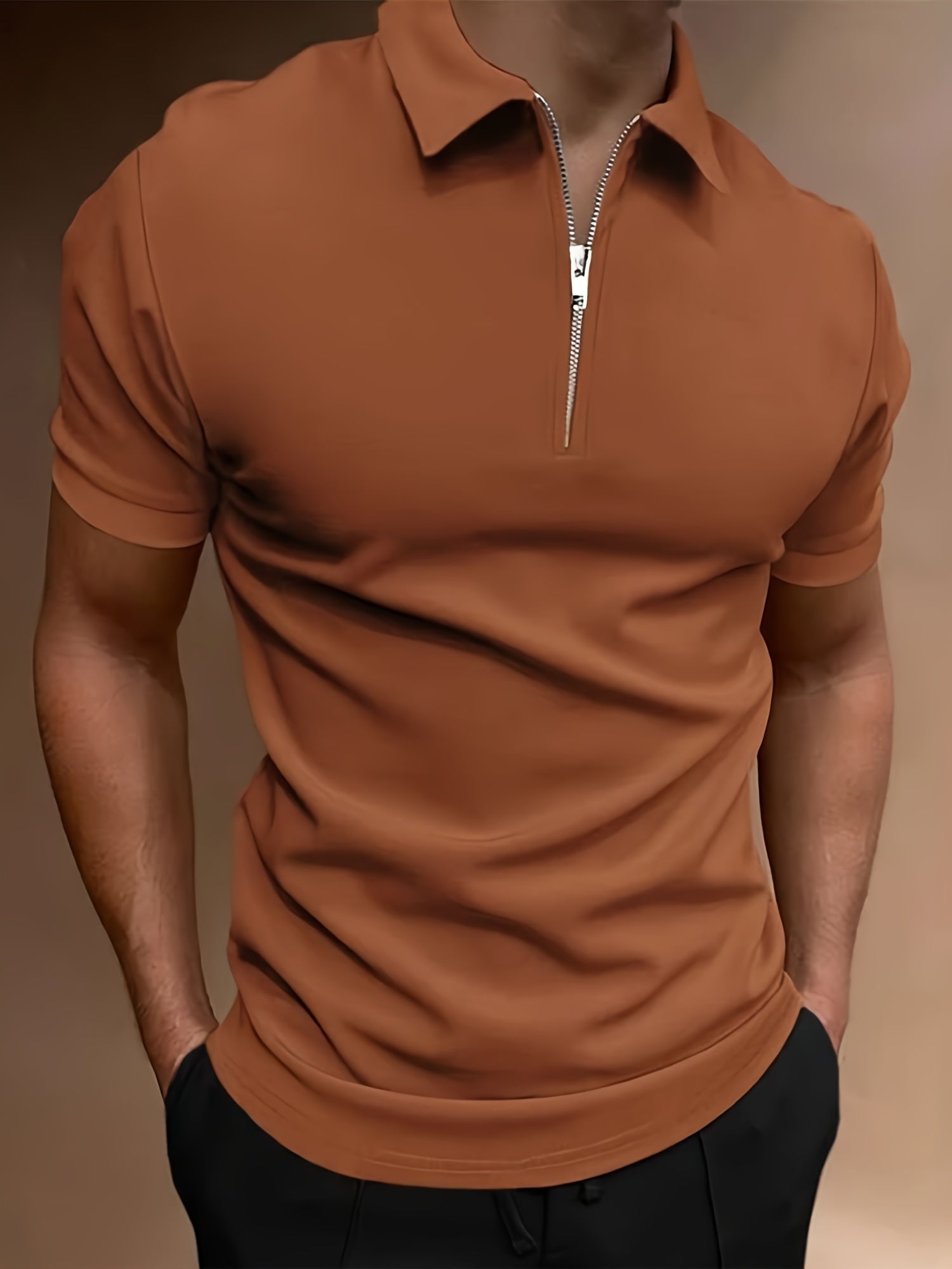 Áo Polo Golf Nam Co Giãn, Khóa Kéo, Màu Trơn, Hè