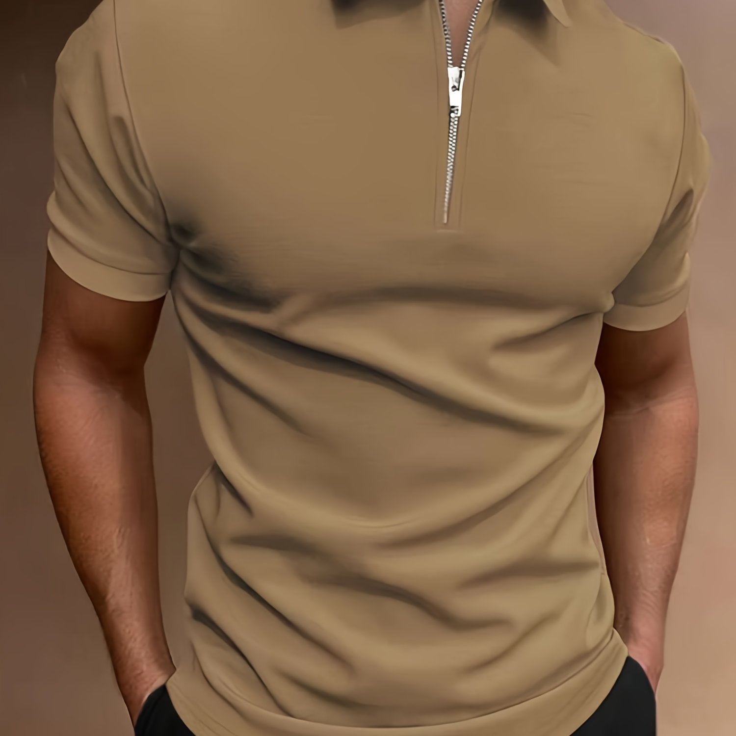 Áo Polo Golf Nam Co Giãn, Khóa Kéo, Màu Trơn, Hè