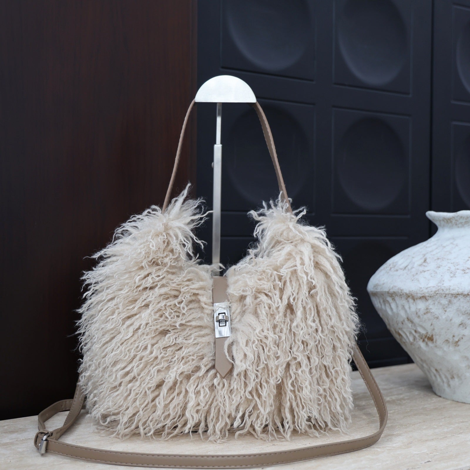 Women's Faux Wool Handbag - Soft &amp; Elegant Crossbody Bag