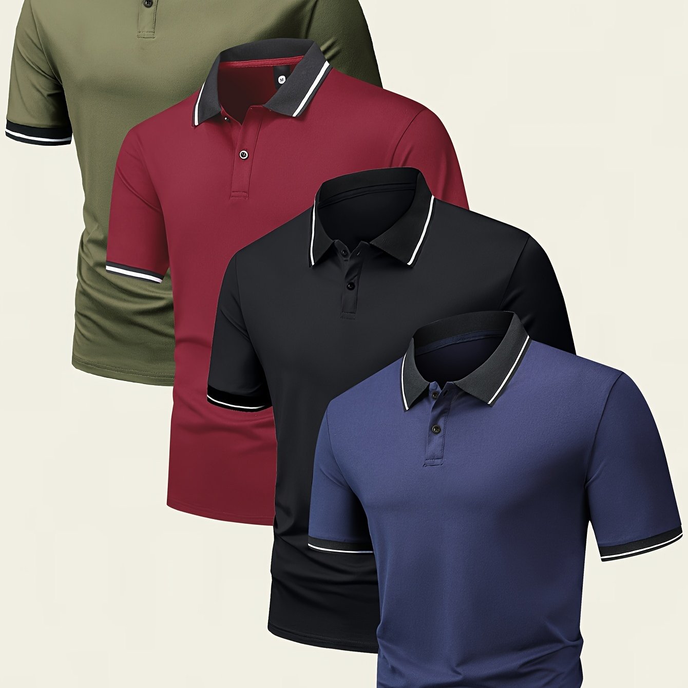 Men's Summer Short Sleeve Sports Shirt, Contrast Trim