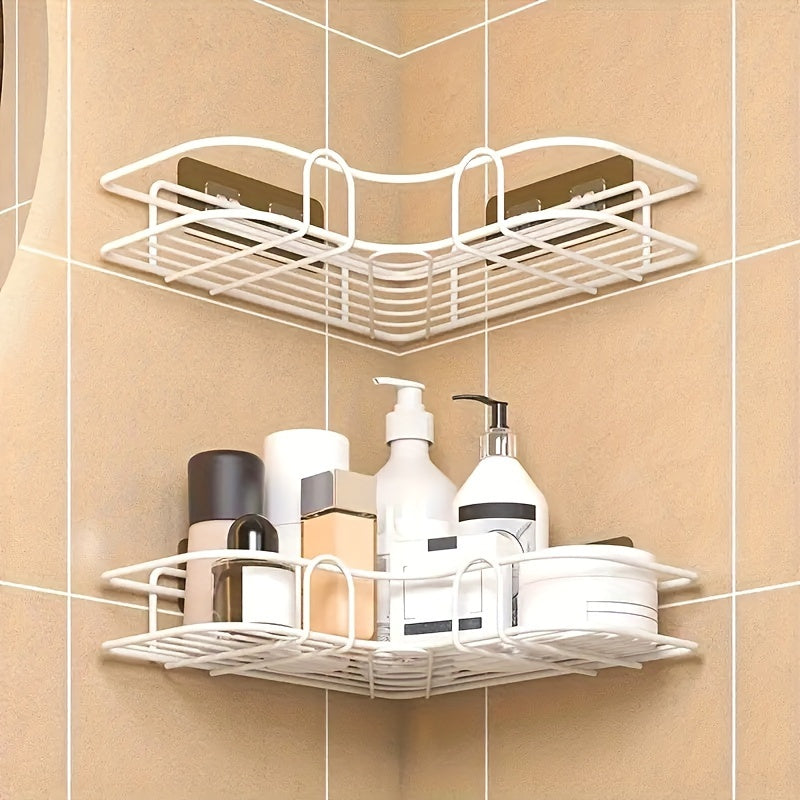 [Cast Iron Shower Shelf] 1pc Cast Iron Corner Shower Shelf - No-Drill Wall Mounted Black Wire Mesh Bathroom Storage Rack for Easy Access & Organization, Perfect for Shampoo, Conditioner, and Soap, Bathroom Storage Solution | - Daisan Mart