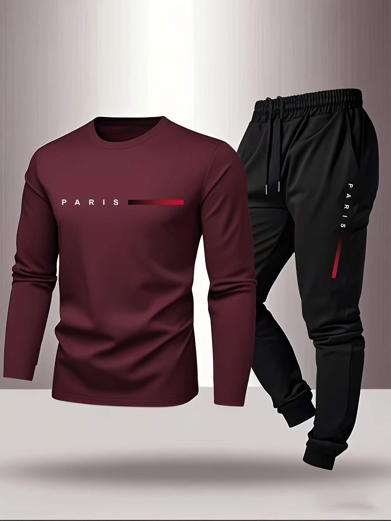 PARIS Men's Tracksuit - Red Shirt &amp; Black Jogger Pants