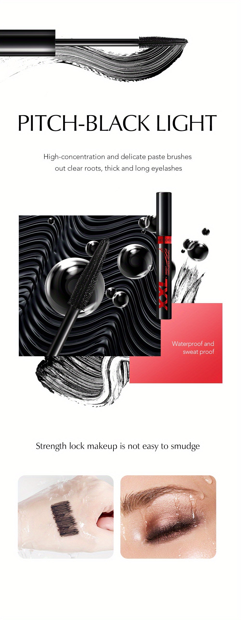 Black Mascara for Long, Curled, Smudge-Free, Thick, Smooth Lashes