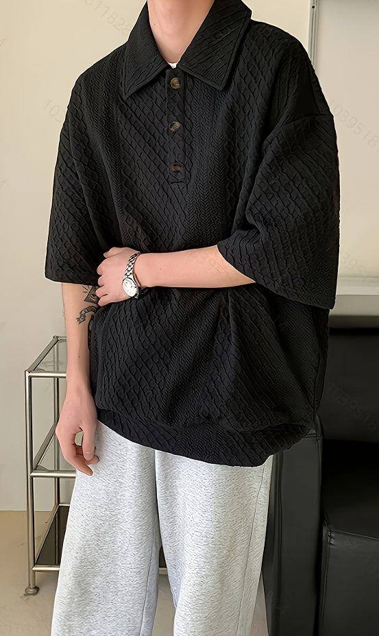 Áo Golf Nam Dáng Rộng, Họa Tiết Hình Học, Tay Ngắn