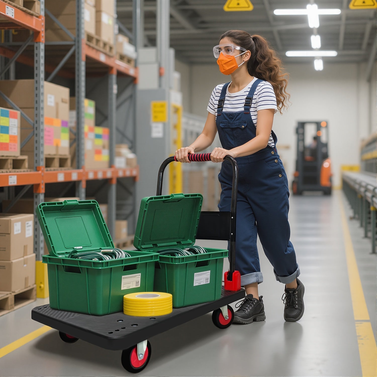 Collapsible Platform Trolley with Strong Load-bearing Capacity, A Multi-functional And Practical Flatbed Cart with 360° Rotating Silent Rubber Tires, Made Of Plastic Material, Heavy Duty Cart, Warehouse Trolley, Spacesaving