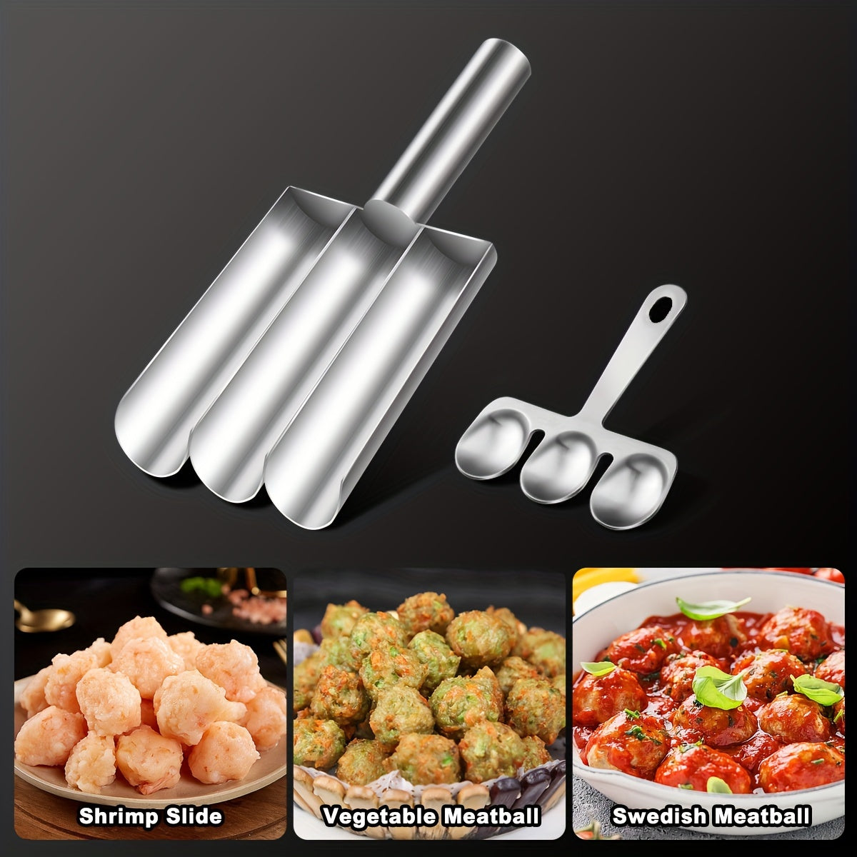 2pcs Stainless Steel Meatball Maker Set with Non-Stick Surface & Ergonomic Handle - Heavy-Duty 304 Food-Safe Construction, 4-Section Design for Uniform Spherical Shape - Ideal for Burgers, Meatballs, Rice Balls, Cookies - Eas - Daisan Mart