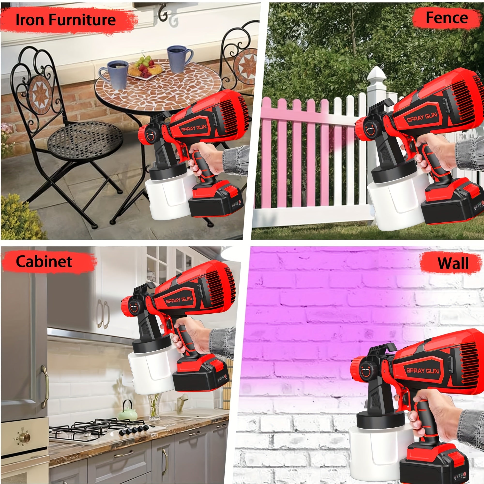 High Pressure Electric Airless HVLP Paint Sprayer with 2 Rechargeable Batteries, 33.81oz Container, Easy to Clean for House Painting Furniture Cabinets Walls Doors Car Repair DIY