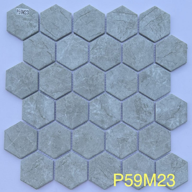 Gray hexagonal mosaic tile P59M23 