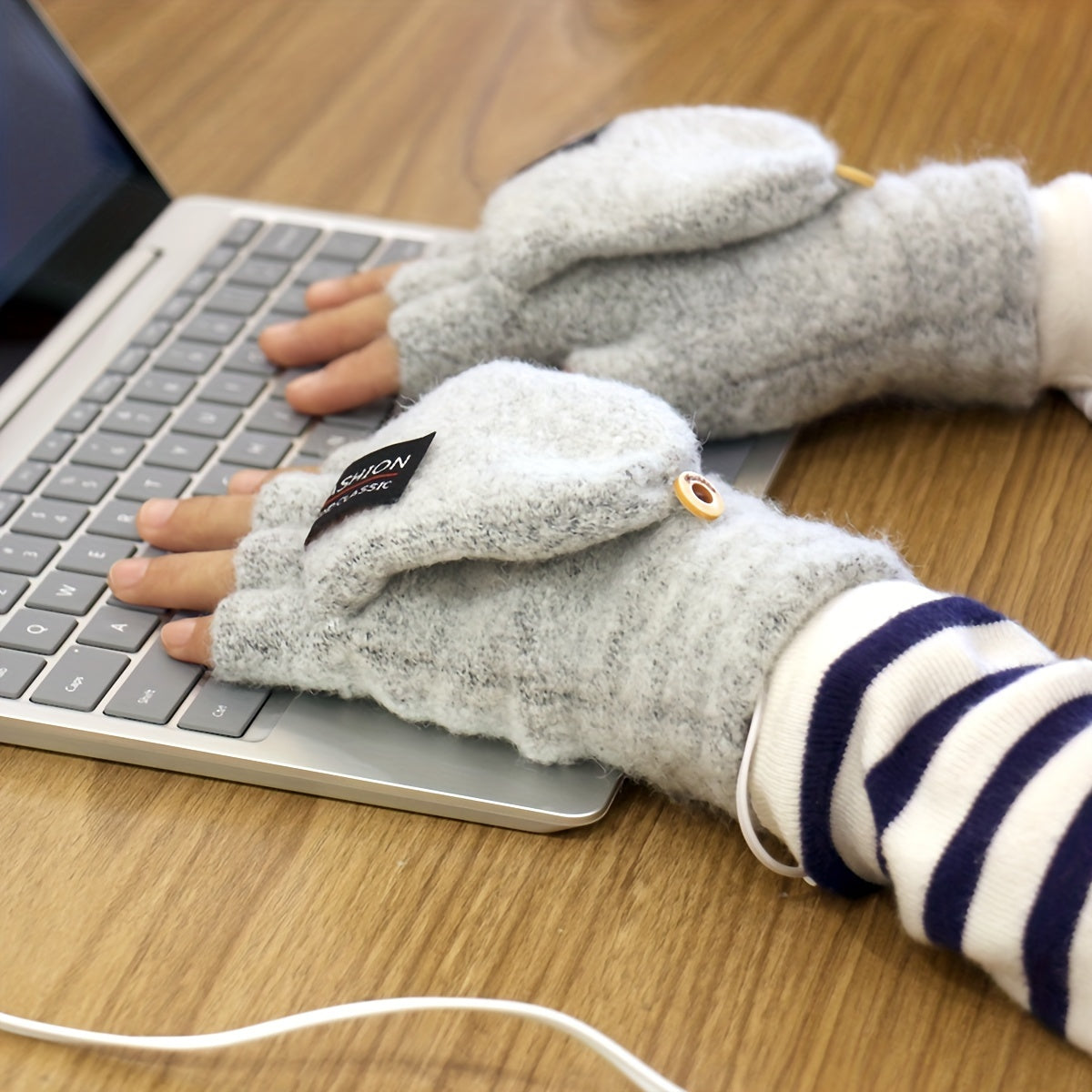 USB Interface Electronic Warmer, Male And Female Universal USB Heating Gloves Knitted Semi Heated Fingerless+Flip Heating Heater with Button Washable Design Gloves for Winter Hand Warmth Laptop Gloves, Without Battery