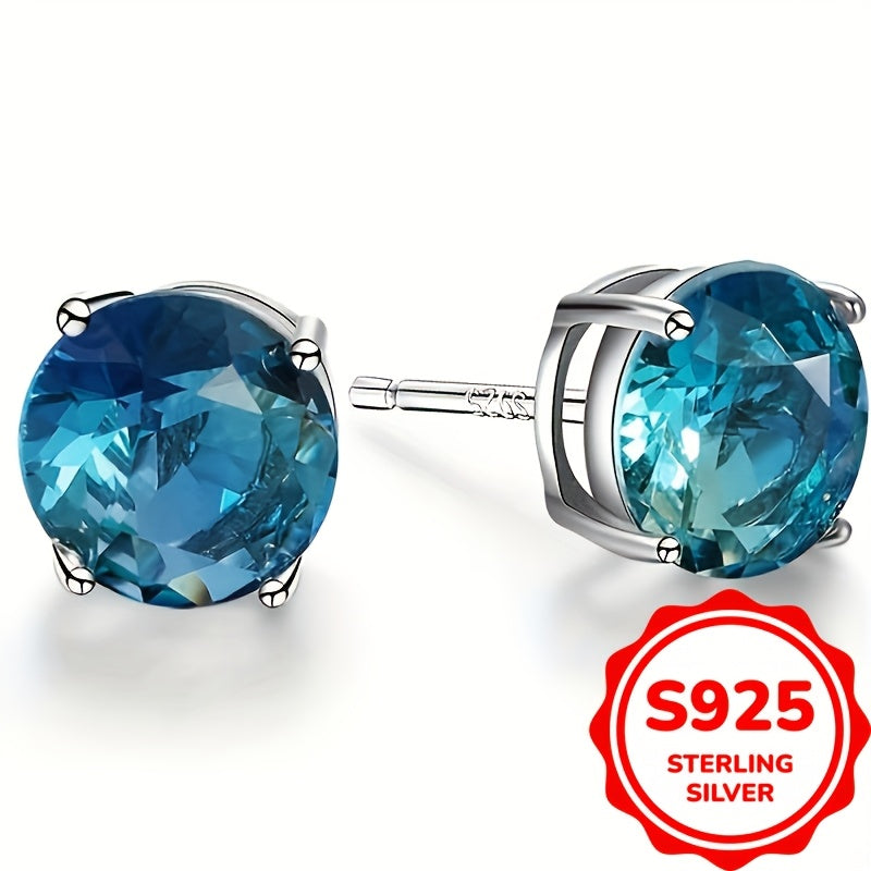 Sterling Silver Earrings, 925 - Boho Style Round Cubic Zirconia Earrings for Women and Teens, Anti-Allergy, Daily & Party Occasion, 1.7g, Everyday Earrings | Bohemian Style Earrings | Cubic Zirconia Earrings