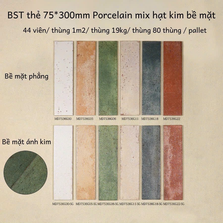 Bộ mẫu thẻ Porcerlain Mix hạt ánh kim 75*300mm - Daisan Mart
