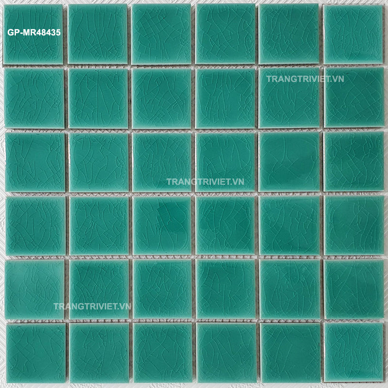 Gạch Mosaic gốm men rạn xanh ngọc đơn chip KT 48x48mm mã IID55435 - Daisan Mart