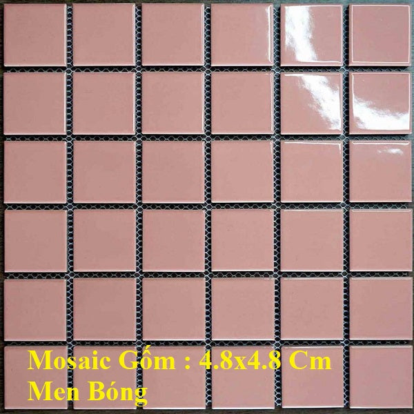 Gạch Mosaic gốm trơn hồng bóng 48x48mm mã 3998 - Daisan Mart