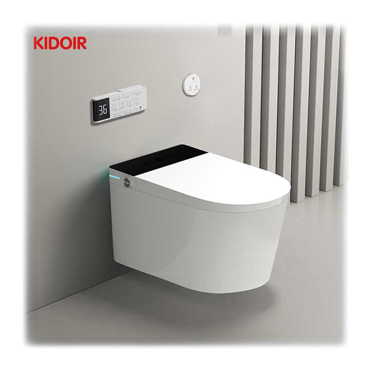 Bồn cầu thông minh treo tường kỹ thuật số P Trap mới nhất sang trọng năm 2024 có điều khiển từ xa, có tấm chắn bọt vệ sinh - Daisan Mart