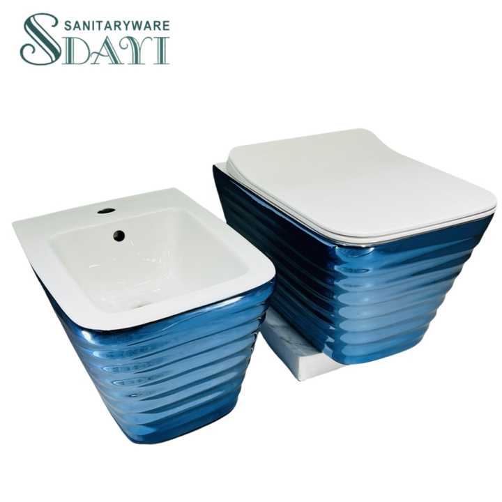 Bồn cầu treo tường hai mảnh bằng gốm sứ SDAYI Ware mạ vàng bạc sang trọng màu vàng và trắng cho phòng tắm hiện đại - Daisan Mart