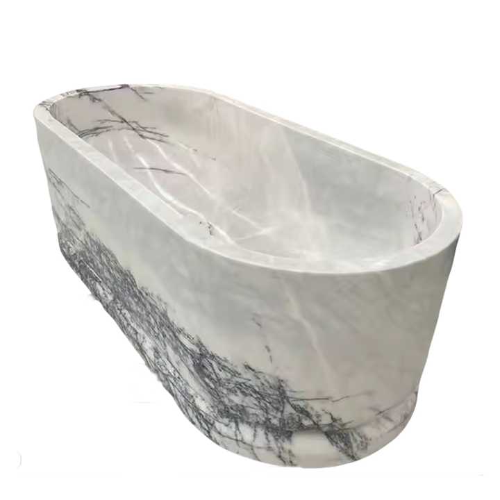 Bồn tắm đá cẩm thạch tự nhiên sang trọng Bồn tắm đứng hình bầu dục màu trắng tử đinh hương dùng để trang trí nội thất phòng tắm gia đình - Daisan Mart