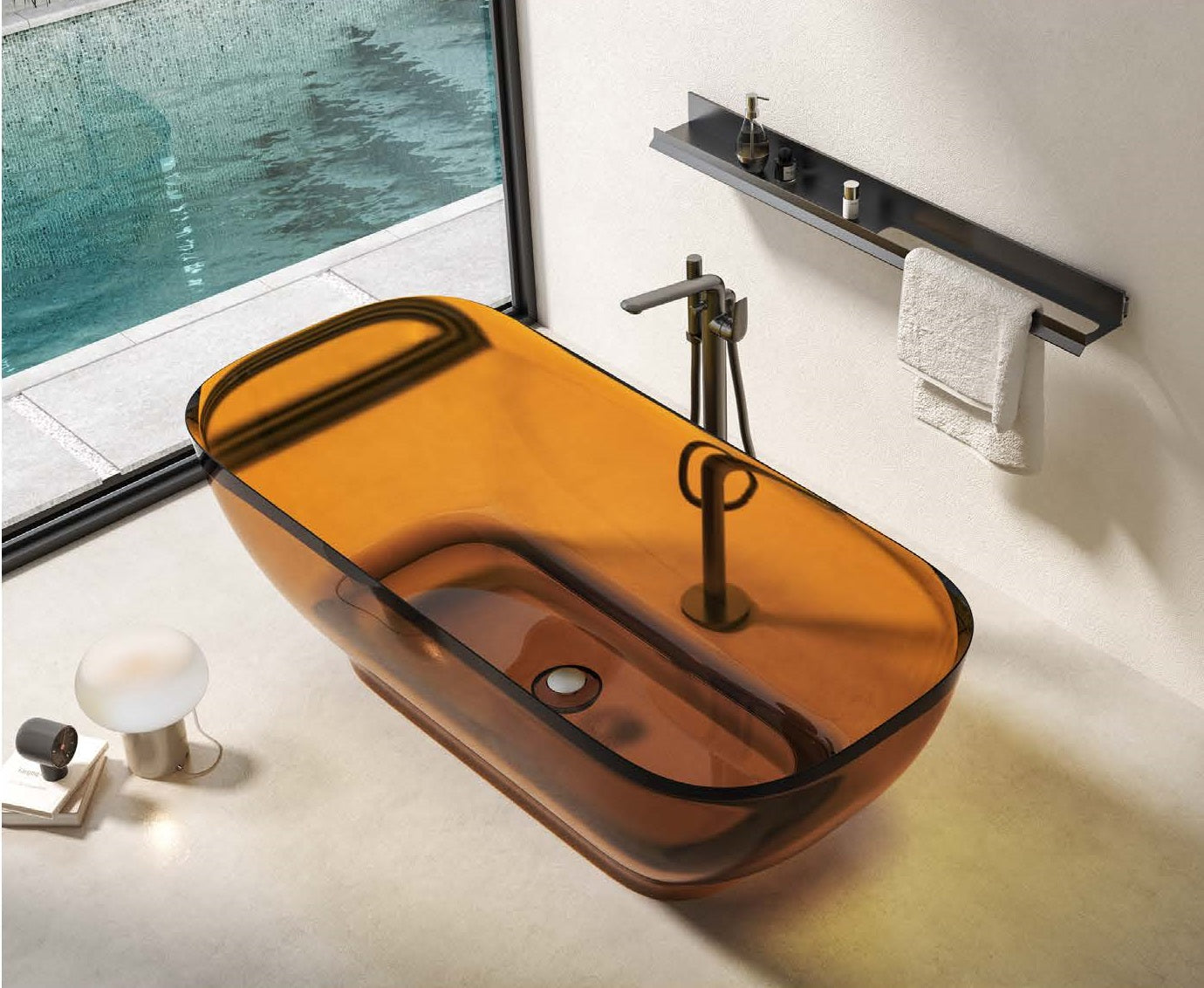 Bồn tắm ngâm bằng nhựa epoxy trong suốt màu nâu, thiết kế trang trí hiện đại đẹp mắt - Daisan Mart