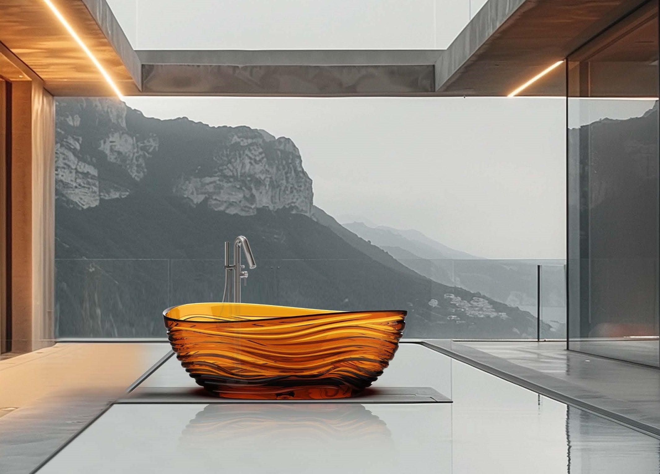 Bồn tắm ngâm bằng nhựa epoxy trong suốt màu nâu, thiết kế trang trí hiện đại đẹp mắt - Daisan Mart