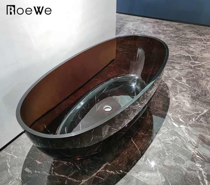 Bồn tắm nhựa màu hổ phách 180cm, bồn tắm ngâm đứng, bồn tắm trong suốt hình bầu dục đứng riêng biệt, vòi sen - Daisan Mart