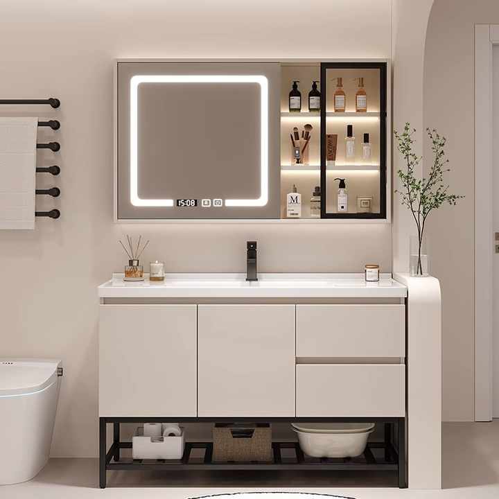 Bộ tủ đựng đồ phòng tắm chống thấm nước nhỏ hiện đại treo nổi có bồn rửa - Daisan Mart
