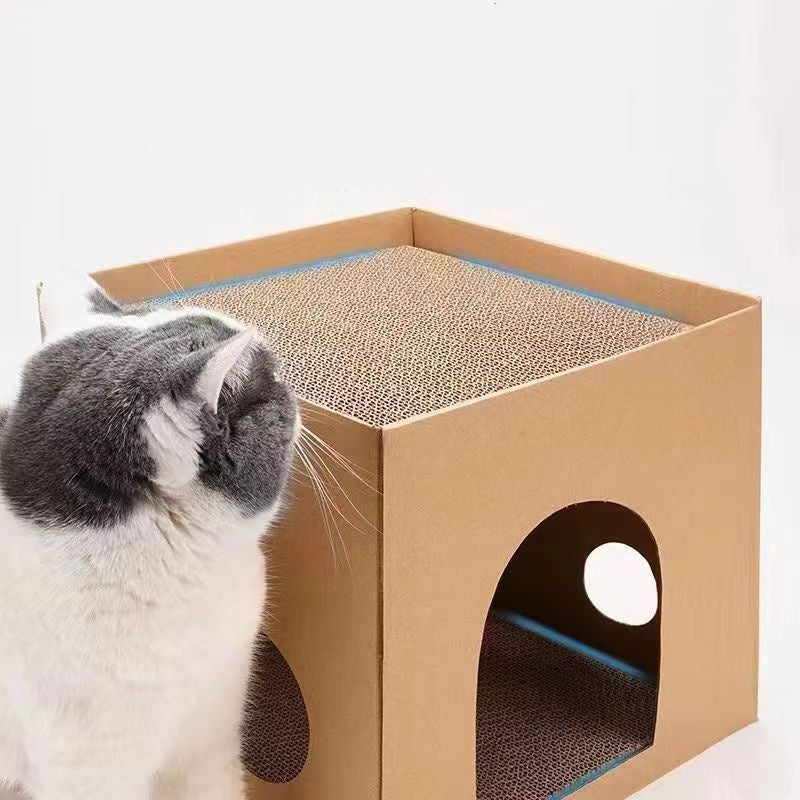 Bàn cào mèo, Nhà mèo và Ổ mèo gấp gọn bằng bìa carton sóng, kèm Đồ chơi, Đồ dùng cho thú cưng đóng gói trong hộp carton - Daisan Mart