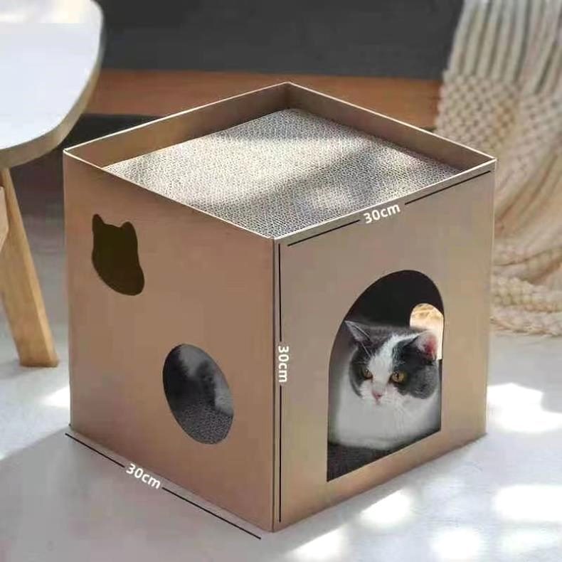 Bàn cào mèo, Nhà mèo và Ổ mèo gấp gọn bằng bìa carton sóng, kèm Đồ chơi, Đồ dùng cho thú cưng đóng gói trong hộp carton - Daisan Mart
