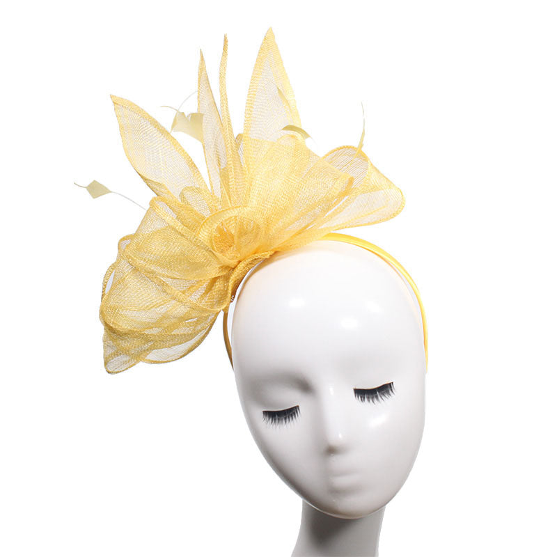Bán sỉ Mũ Fascinator Sinamay Màu Vàng Kim Thanh Lịch Gắn Lông Chim Ấn Độ Dành Cho Cô Dâu - Daisan Mart