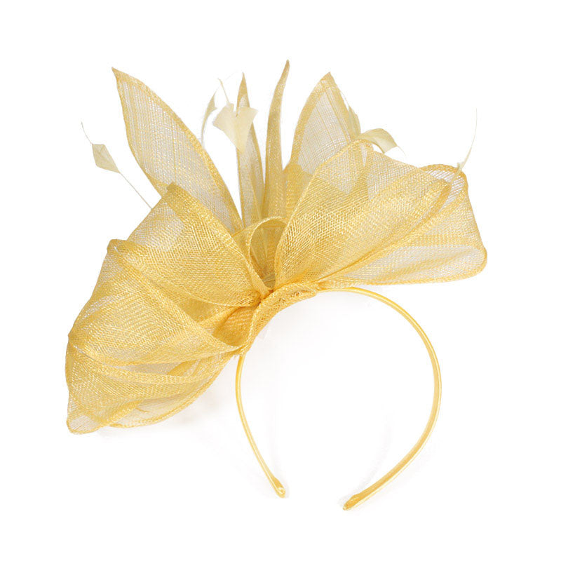 Bán sỉ Mũ Fascinator Sinamay Màu Vàng Kim Thanh Lịch Gắn Lông Chim Ấn Độ Dành Cho Cô Dâu - Daisan Mart