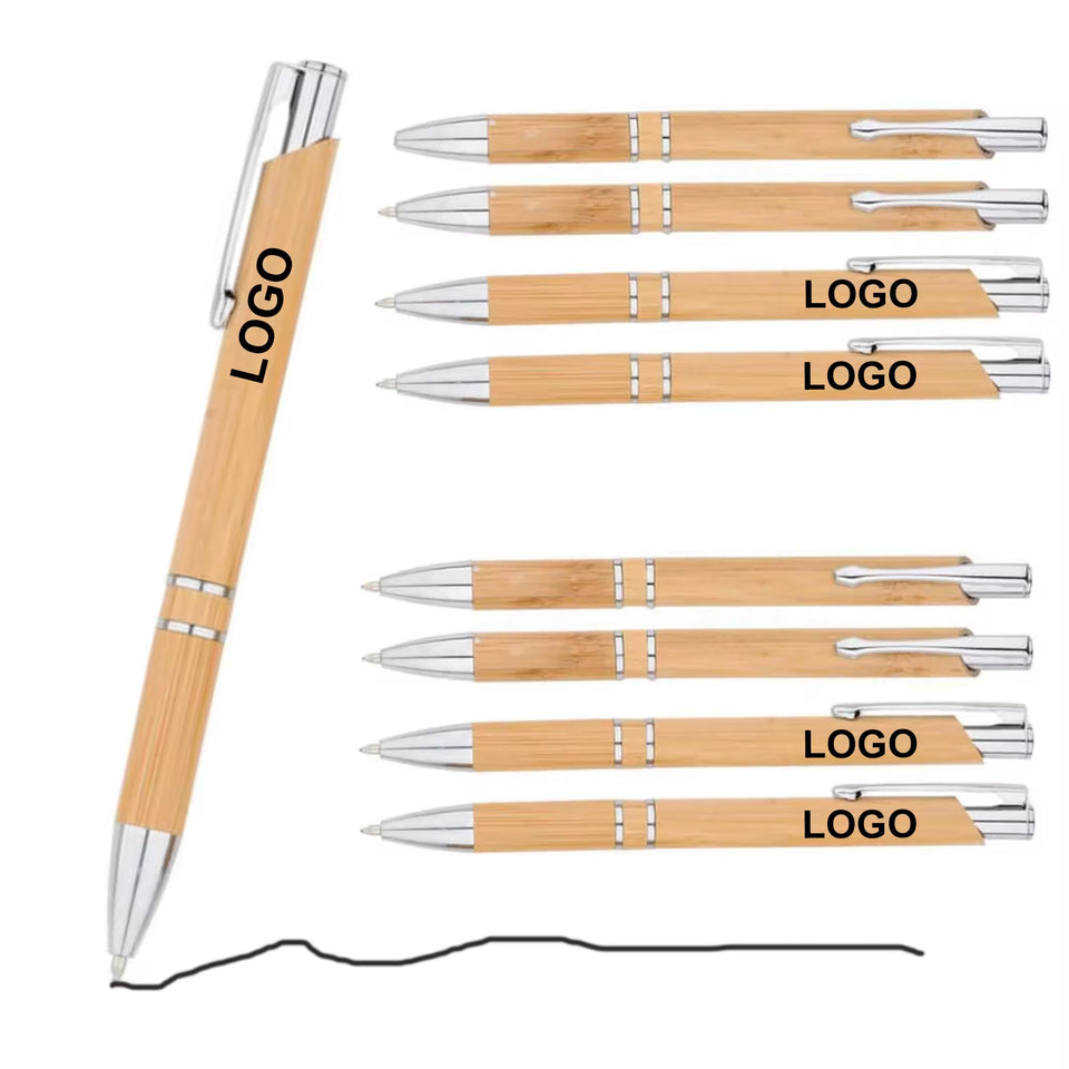 Bút Bi Bấm Tre ECO Logo Tùy Chỉnh, Ruột 1.0mm, dùng cho Văn Phòng Phẩm Học Đường, Quà Tặng, Viết Lách và Khuyến Mãi - Daisan Mart