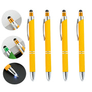 Bốn bút cảm ứng màu vàng, đầu bút có đèn LED, phần clip bạc, vòng tròn chi tiết màu trắng.