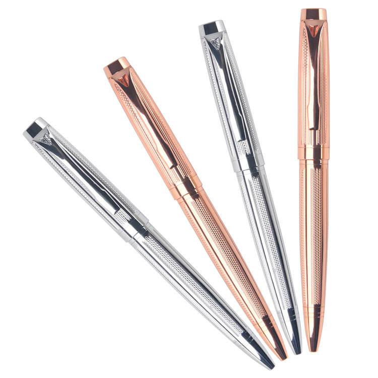 New Model Rotating Metal Ballpoint Pen with Electroplated Etched Rose Gold Finish for Corporate Gift Set, Office, Notebook with Logo
