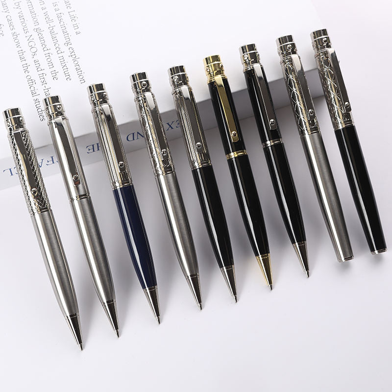 Metal Signature Ballpoint Pen with Rotating Handle, Custom Logo, Diamond Studded, High Quality, Wedding and Office Gift 