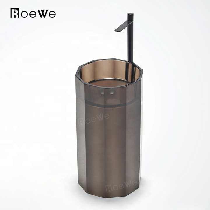 Chậu rửa mặt bằng đá cẩm thạch màu đen đỏ trong suốt, chân đế bằng nhựa nguyên chất, bồn rửa mặt bằng đá cẩm thạch - Daisan Mart