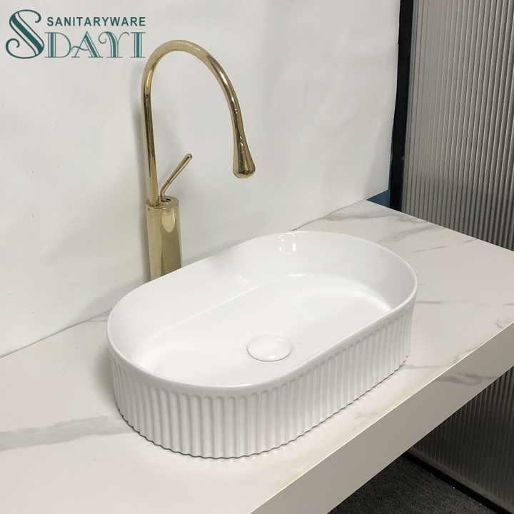 Chậu rửa mặt hiện đại cao cấp SDAYI bằng sứ vân trắng, bàn WC, bồn rửa mặt hình bầu dục bằng gốm, chậu rửa tay - Daisan Mart