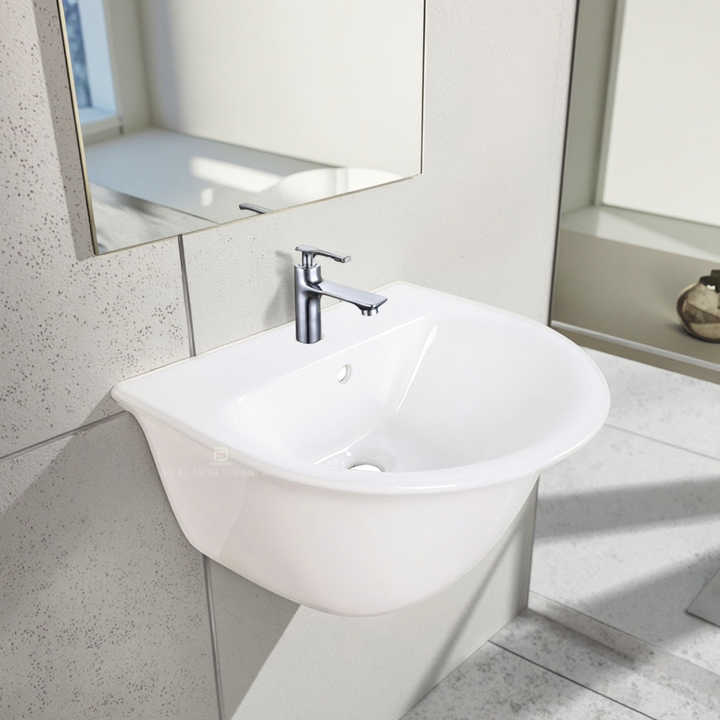 Chậu rửa mặt treo tường bằng sứ trắng hiện đại Lavabo Chậu rửa mặt tròn treo tường - Daisan Mart