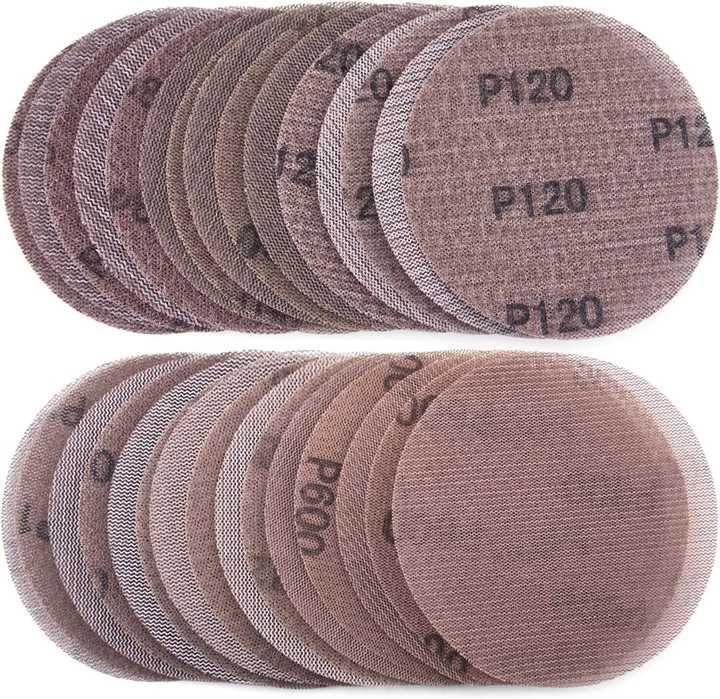 Đĩa lưới chà nhám tròn 5/6/7/9 inch không bụi, làm từ nhôm oxit P60-P800, lưới mài mòn chống tắc nghẽn - Daisan Mart