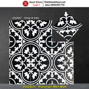 Gạch hoa văn đen trắng, ghép 9 viên, kích thước 20x20cm, trang trí đối xứng.