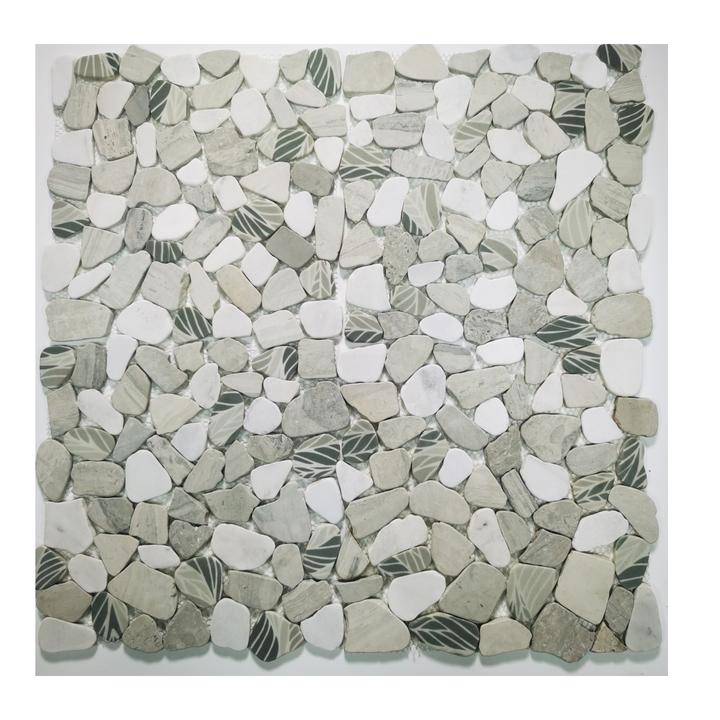 Gạch khảm sỏi Đá tự nhiên Gạch lát sàn tường bằng đá cẩm thạch BIANCO CARRARA MIX II PEBBLE MARBLE MOSAICi MOSAICO - Daisan Mart