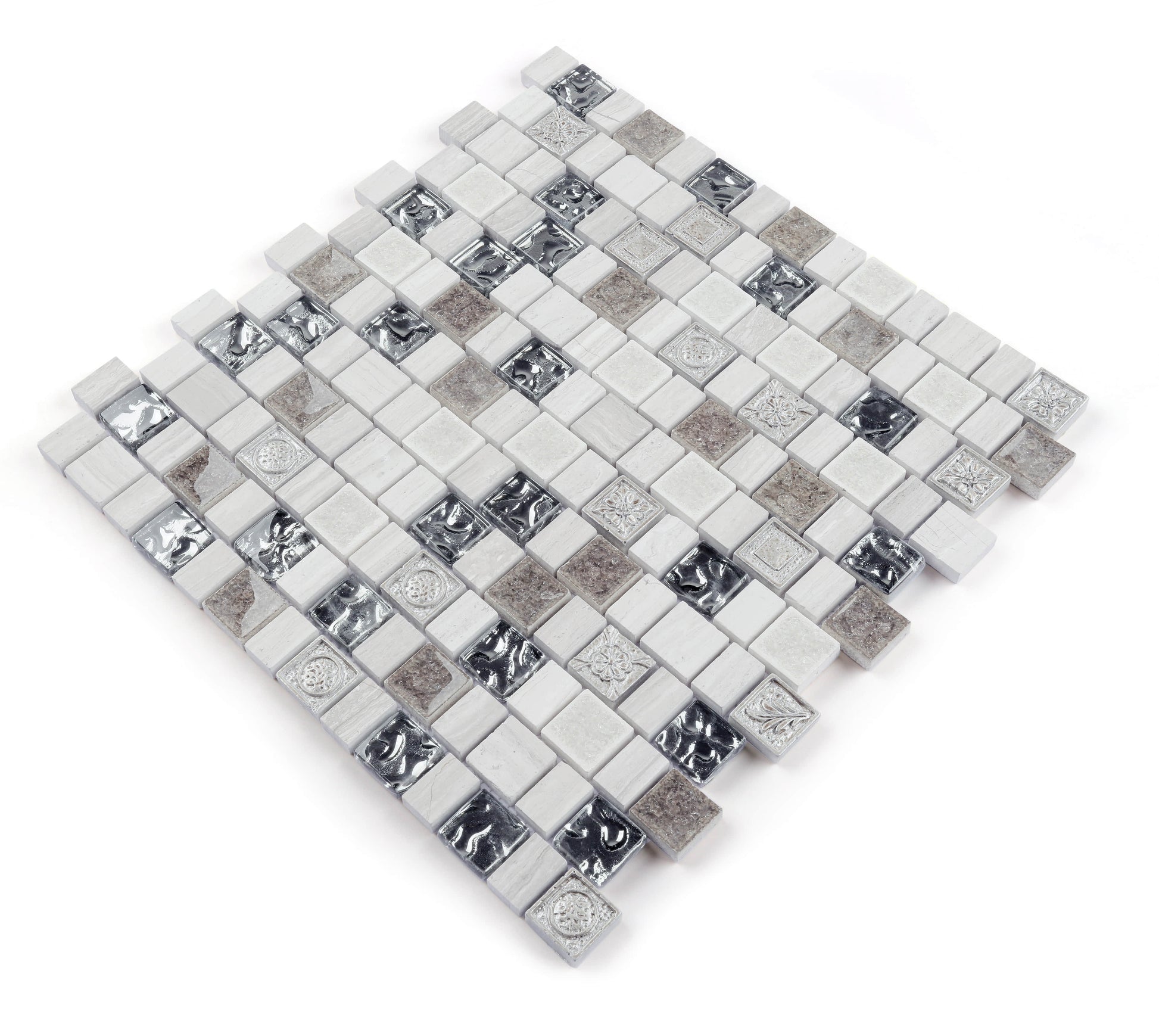 Gạch khảm thủy tinh pha pha lê & nhựa mài bóng 15/23x23x8mm phổ biến - Daisan Mart