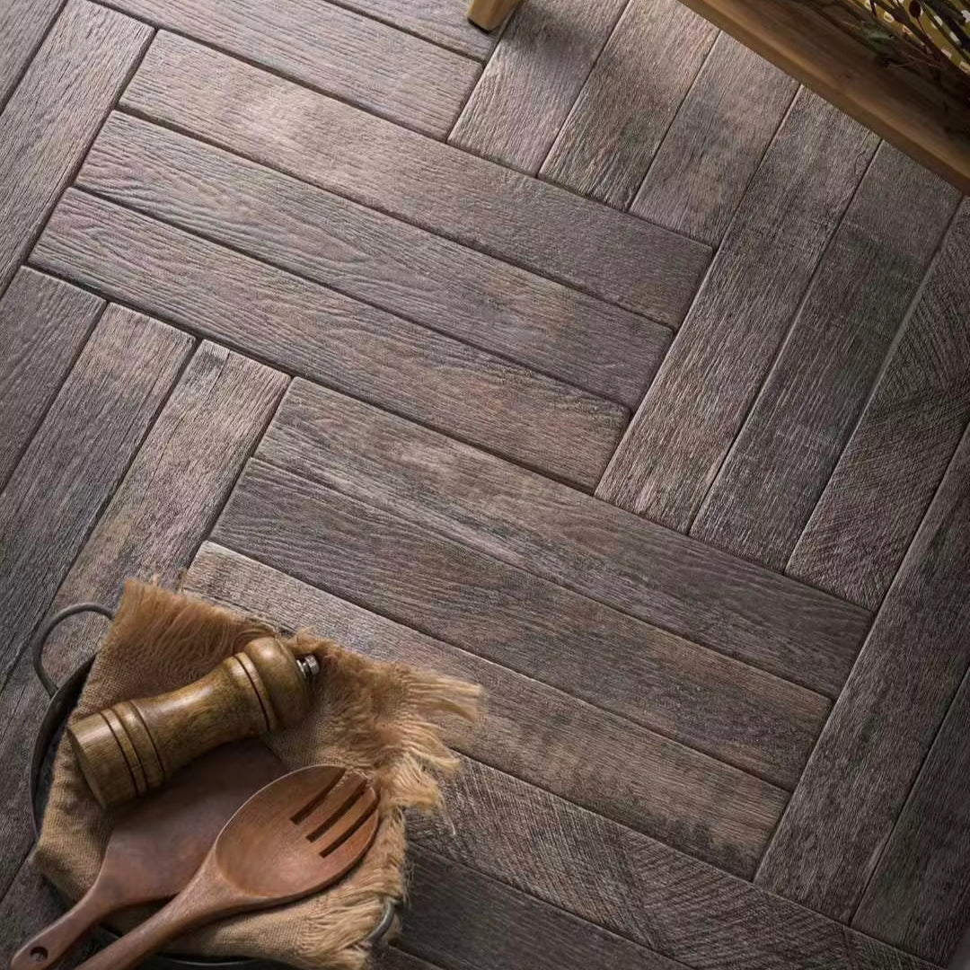 Gạch lát nền gốm họa tiết xương cá vân gỗ màu xám giả cổ cao cấp - Daisan Mart