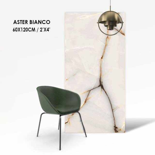 Gạch lát sàn bằng sứ tráng men bóng Aster Bianco 600x1200mm cho biệt thự hiện đại, đá cẩm thạch, gạch lát sàn bóng cao 60x120cm - Daisan Mart